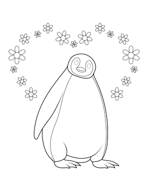 Penguin and Floral Heart Coloring Page