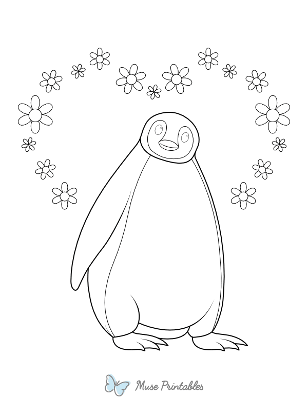 Penguin and Floral Heart Coloring Page