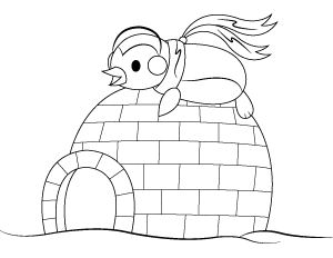Penguin and Igloo Coloring Page