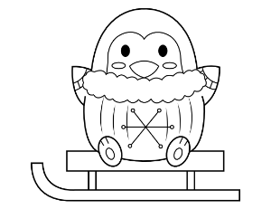 Penguin and Sled Coloring Page