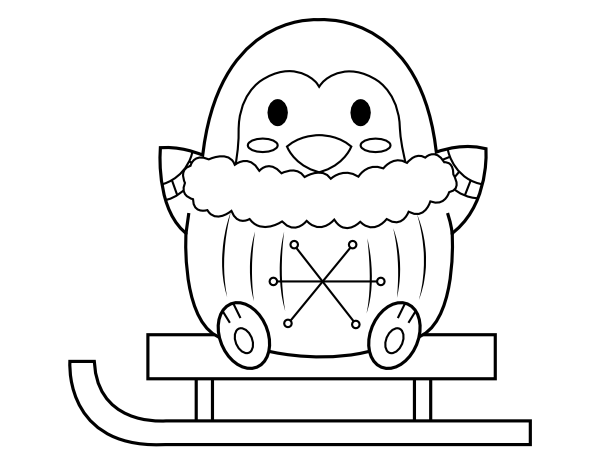 Penguin and Sled Coloring Page