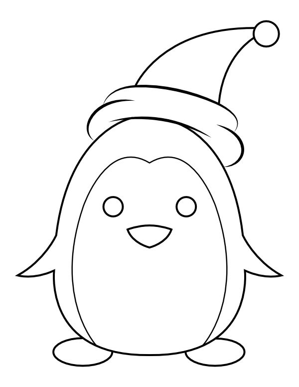 Printable Penguin In Santa Hat Coloring Page