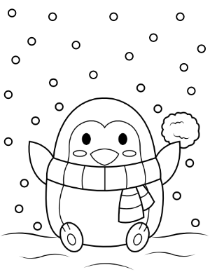 Penguin In Snow Coloring Page