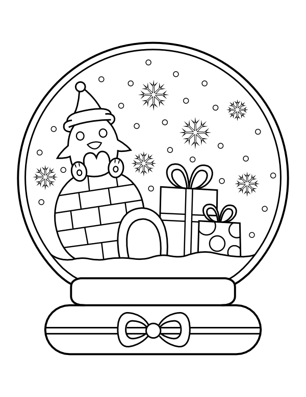 Penguin Snow Globe Coloring Page