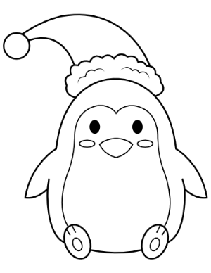 Penguin Wearing A Santa Hat Coloring Page