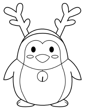 Penguin Wearing Reindeer Antlers Coloring Page