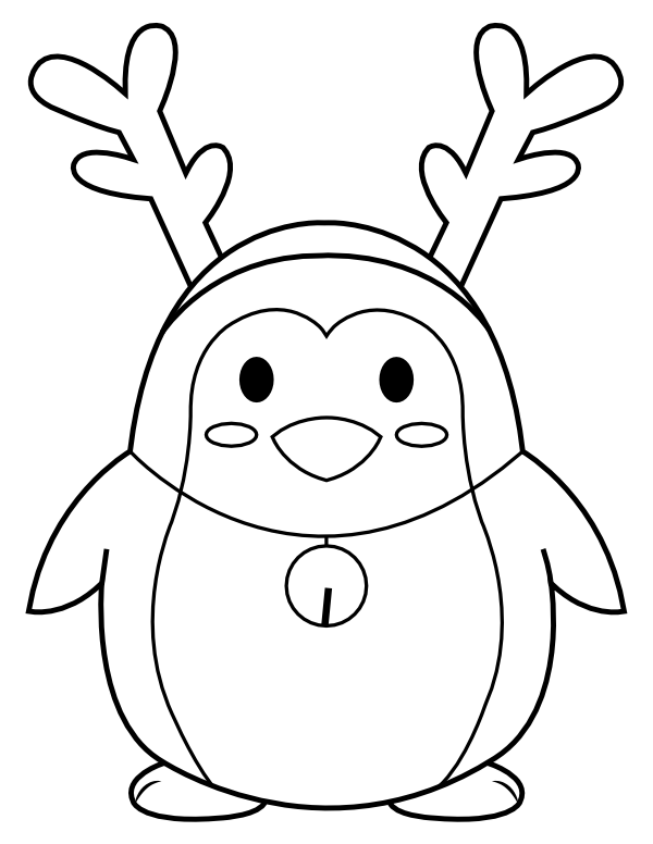 Printable Penguin Wearing Reindeer Antlers Coloring Page