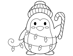Penguin With A Candy Cane Coloring Page