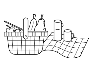 Picnic Basket and Blanket Coloring Page
