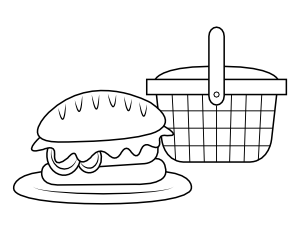 Picnic Basket and Sandwich Coloring Page