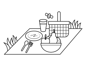 Picnic Blanket with Food and Basket Coloring Page