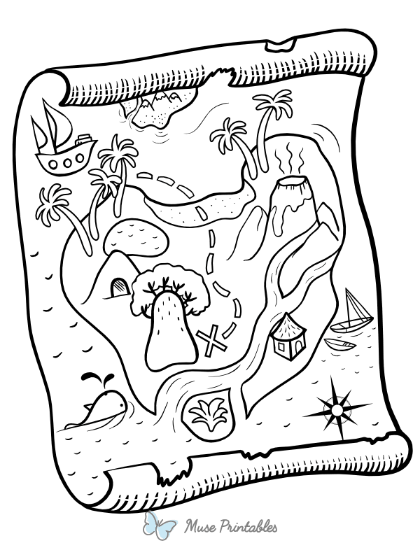 Pirate Treasure Map Coloring Page
