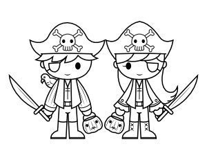 Pirate Trick or Treaters Coloring Page