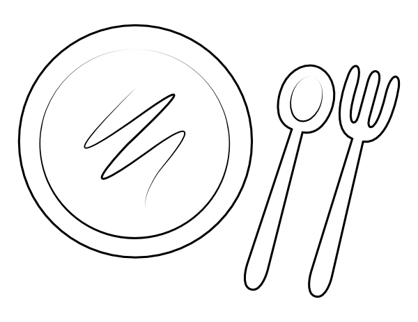 Plate and Utensils Coloring Page