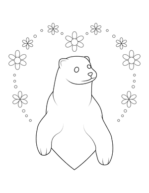 Polar Bear and Floral Heart Coloring Page