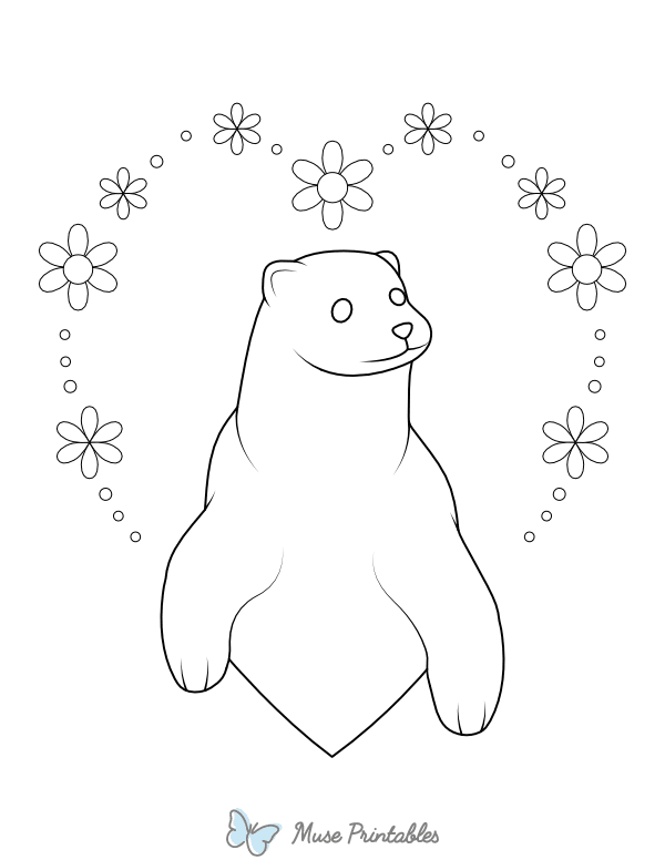 Polar Bear and Floral Heart Coloring Page