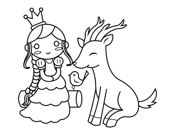 Princess and Animals Coloring Page