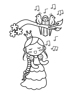 Princess and Singing Birds Coloring Page