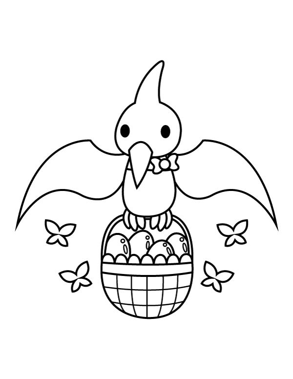 Pterodactyl and Easter Basket Coloring Page