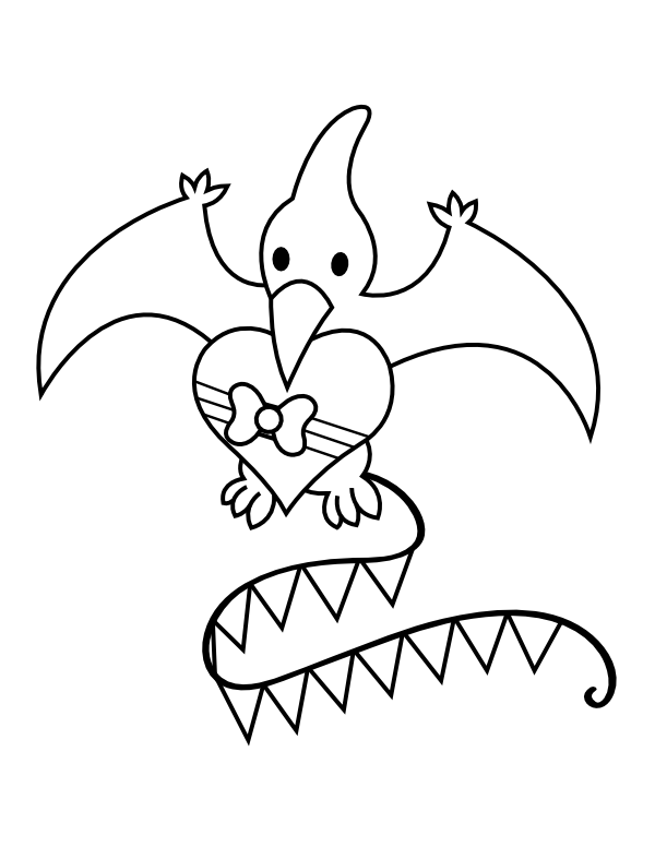 Pterodactyl and Heart Coloring Page