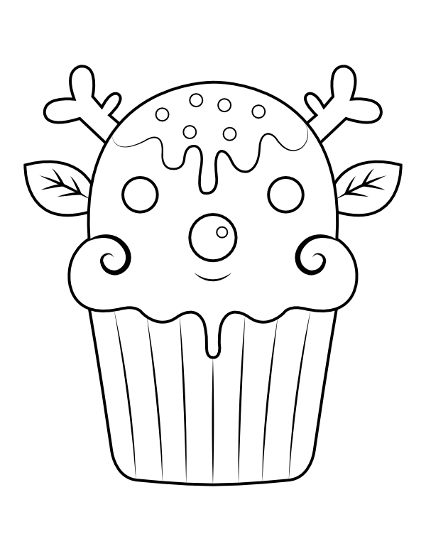 Reindeer Cupcake Coloring Page