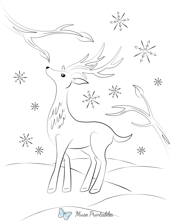 Reindeer Winter Scene Coloring Page