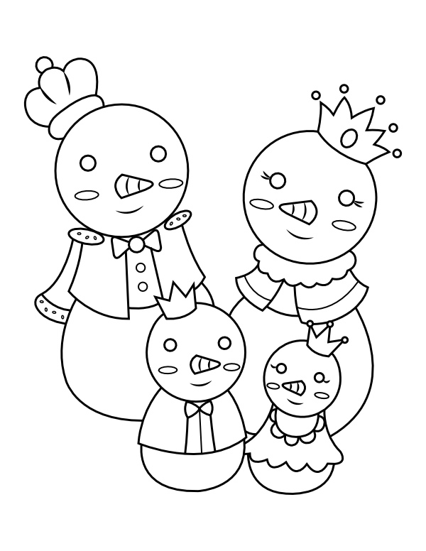 Royal Snowman Family Coloring Page