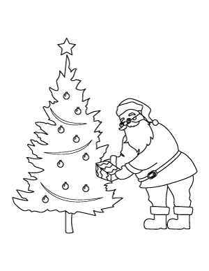 Santa Claus And Christmas Tree Coloring Page