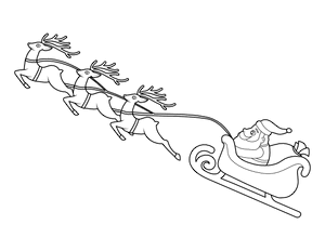 Santa Claus With His Reindeer Flying Coloring Page