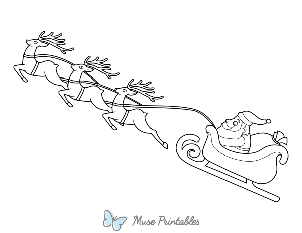 Santa Claus With His Reindeer Flying Coloring Page