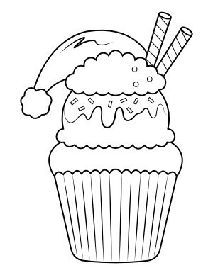 Santa Hat Cupcake Coloring Page