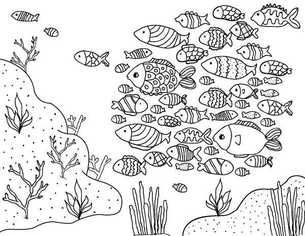 School of Fish Coloring Page