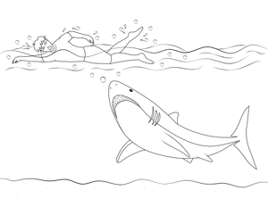 Shark Following Swimmer Coloring Page