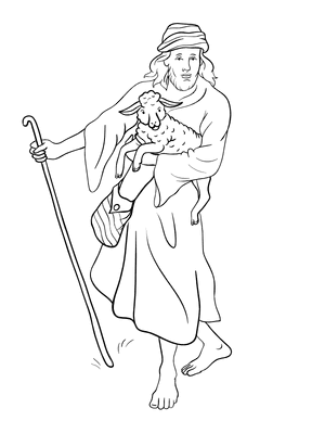 Shepherd and Sheep Coloring Page