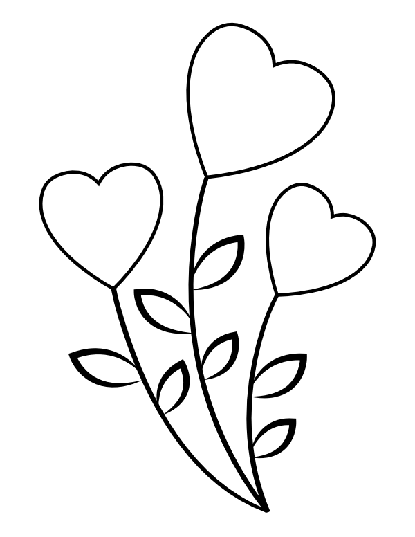 Simple Heart Flowers Coloring Page