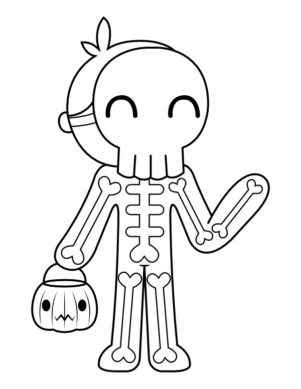 Skeleton Trick or Treater Coloring Page