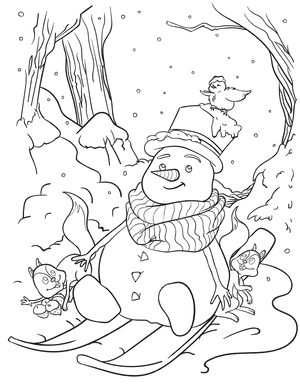 Sledding Snowman Coloring Page