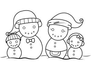 Smiling Snowman Family Coloring Page