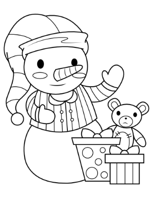 Snowman and Christmas Presents Coloring Page