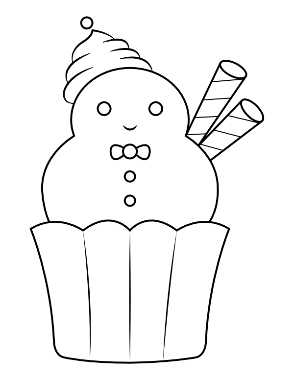 Snowman Cupcake Coloring Page