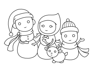 Snowman Family with Pet Coloring Page