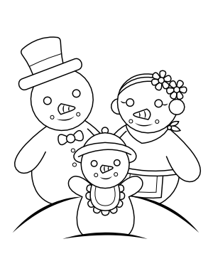Snowman Parents and Kid Coloring Page