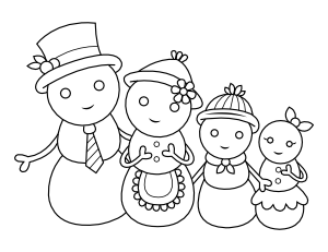 Snowman Parents with Kids Coloring Page
