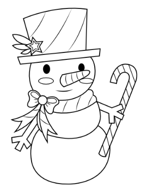 Snowman With Candy Cane Coloring Page