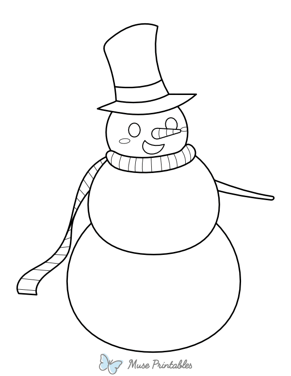 Snowman With Scarf and Top Hat Coloring Page