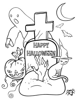 Spooky Happy Halloween Coloring Page