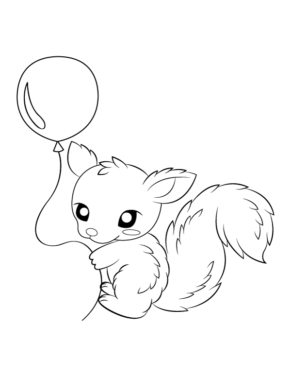 Squirrel And Balloon Coloring Page