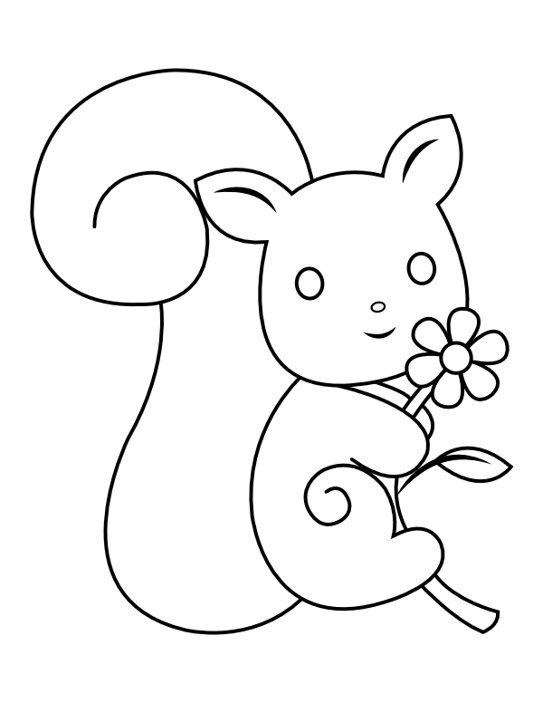 Squirrel and Flower Coloring Page