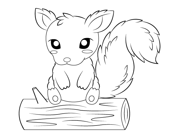 Squirrel And Log Coloring Page