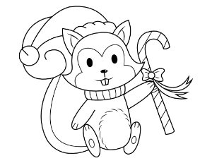 Squirrel With Candy Cane Coloring Page